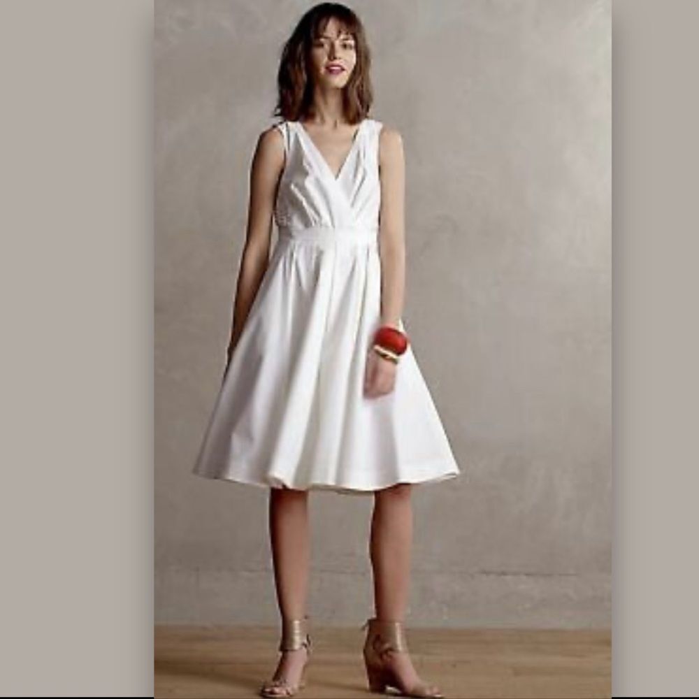 Anthropologie Collette Dinnigan Pleated Lace sleeveless Dress, 6. Off white knee